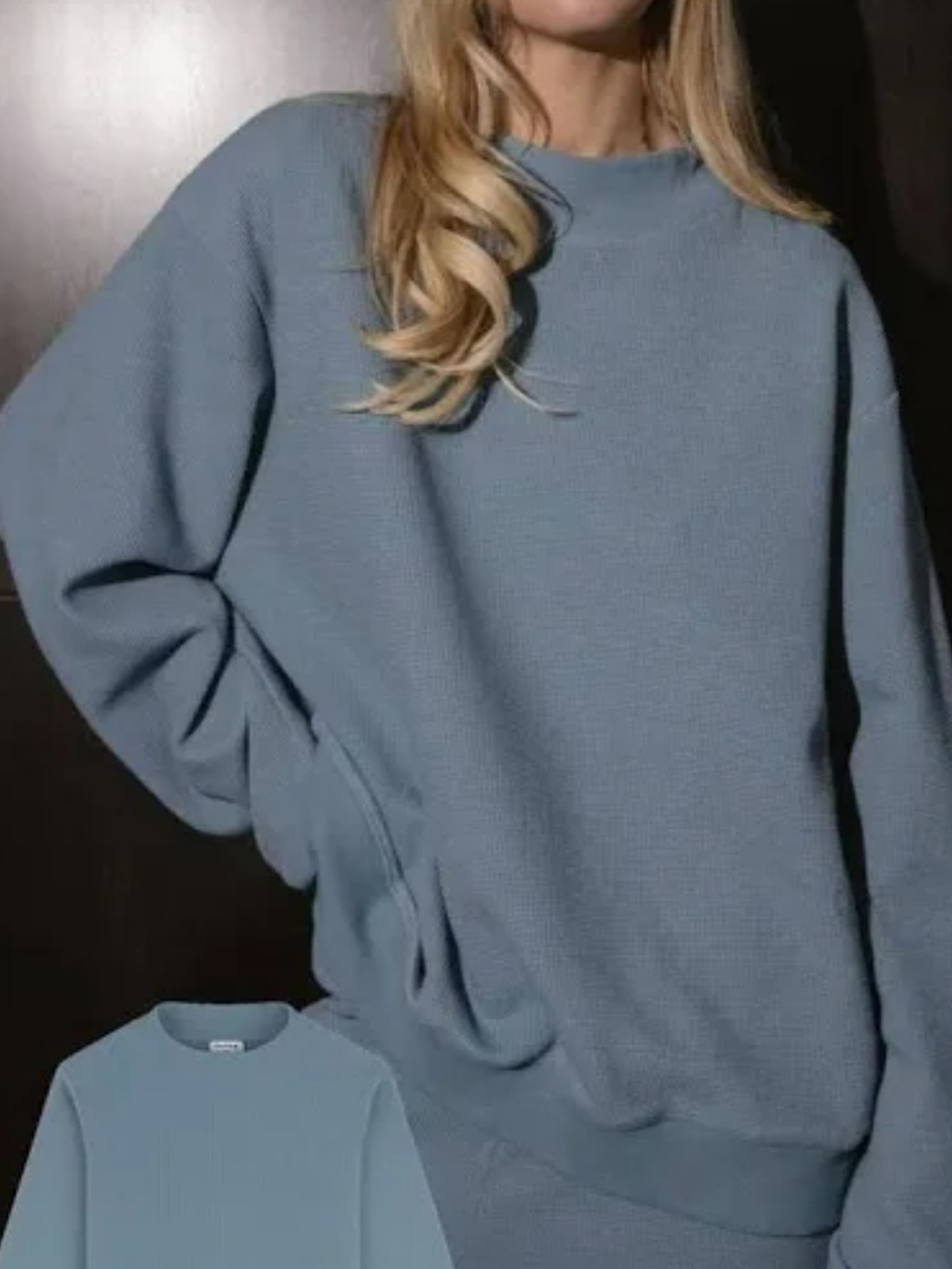 💙*SOLD OUT EVERYWHERE* PARKE Women’s Crewneck Sweater in Waffle - Dusty Blue💙